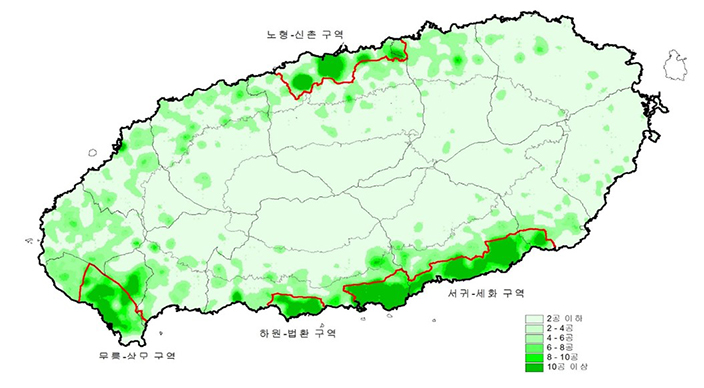 제주도 지역 지하수 관정 밀도